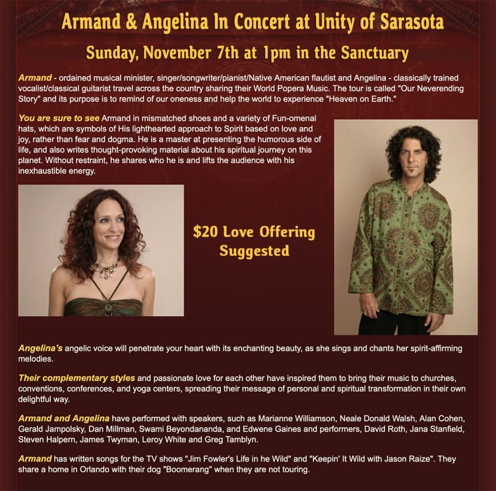 Armand & Angelina in Concert at Unity of Sarasota