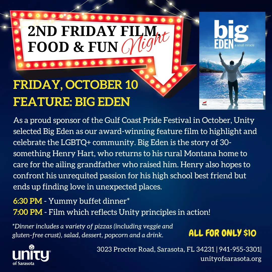 Film event poster for 'Big Eden' showing screening details for October 10.