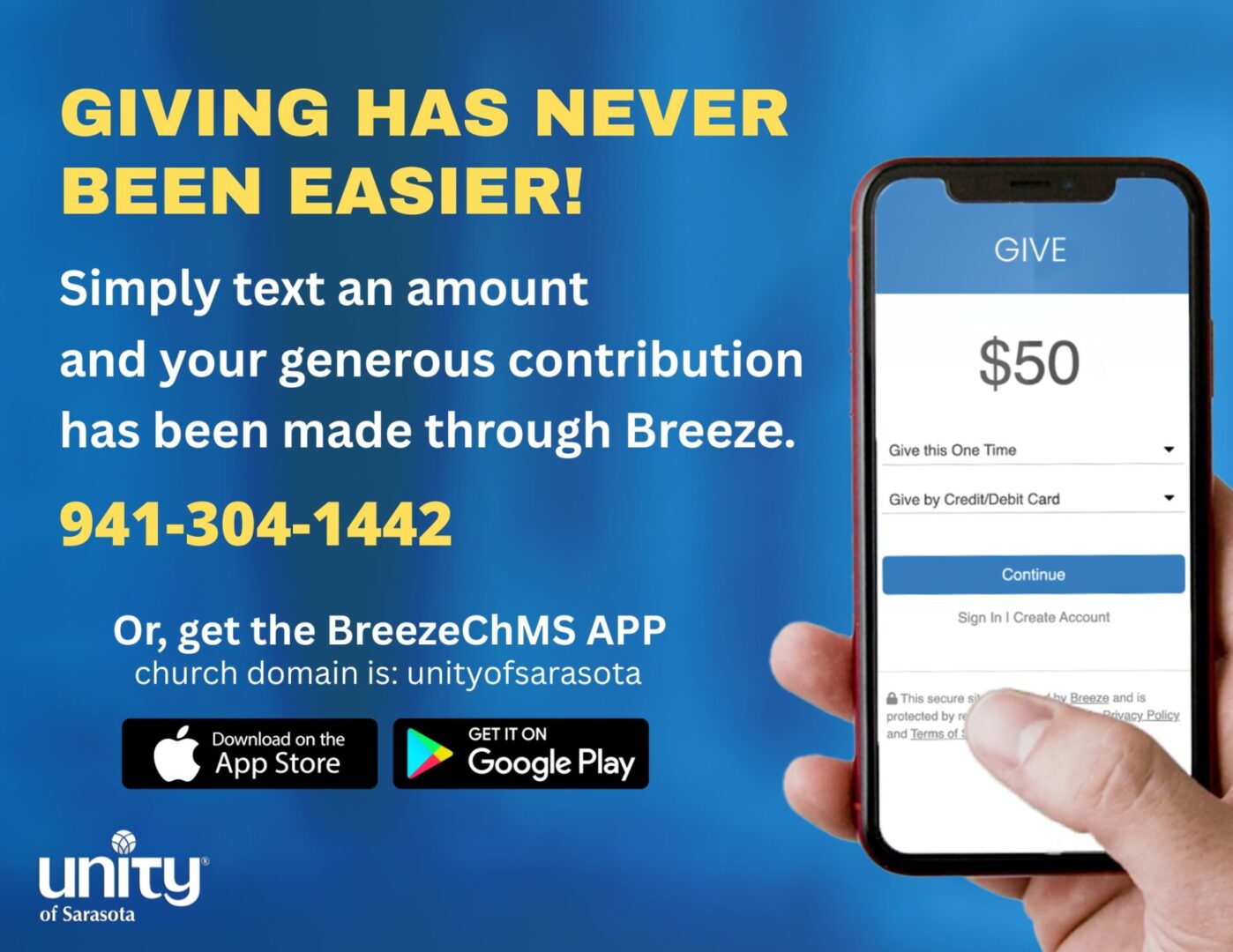 Donation instructions via Breeze to support a cause.