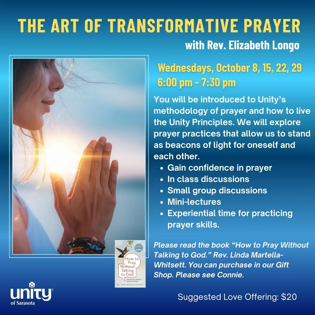 A woman praying with a glowing candle, promoting a course on transformative prayer.