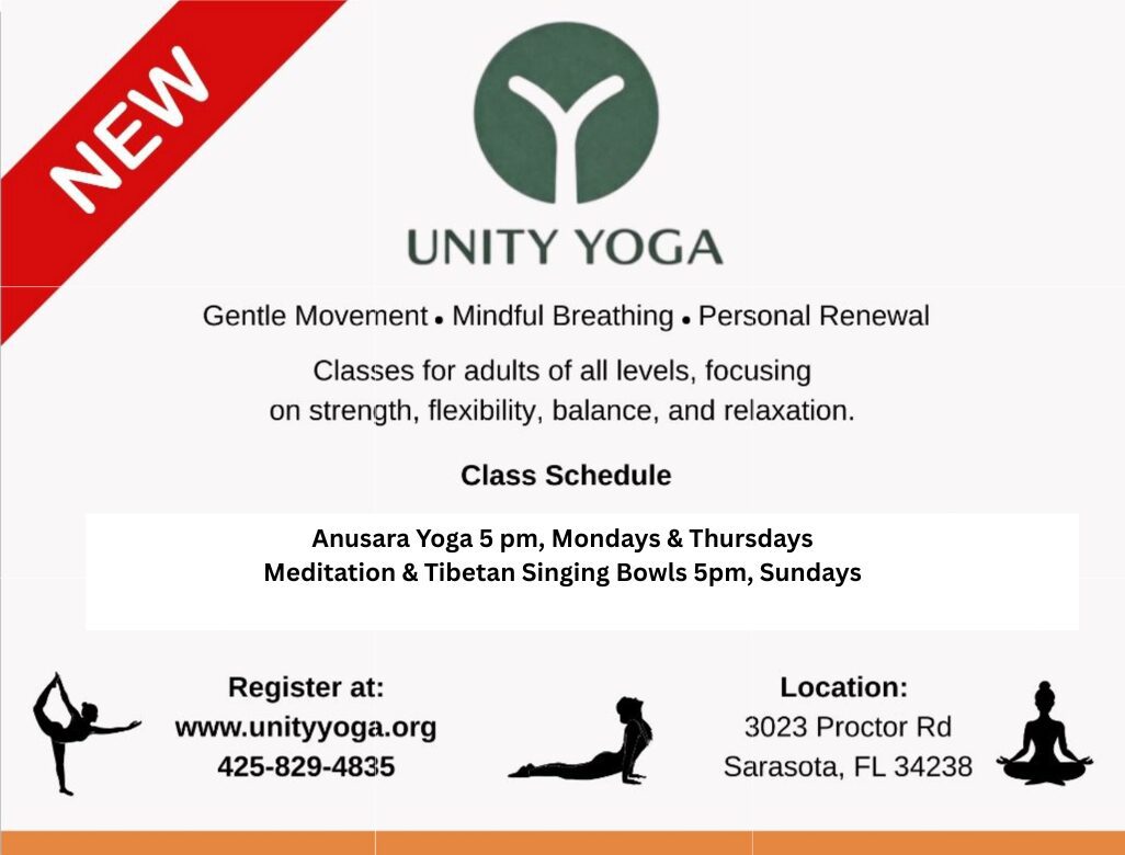 Unity Yoga flyer showing class schedule