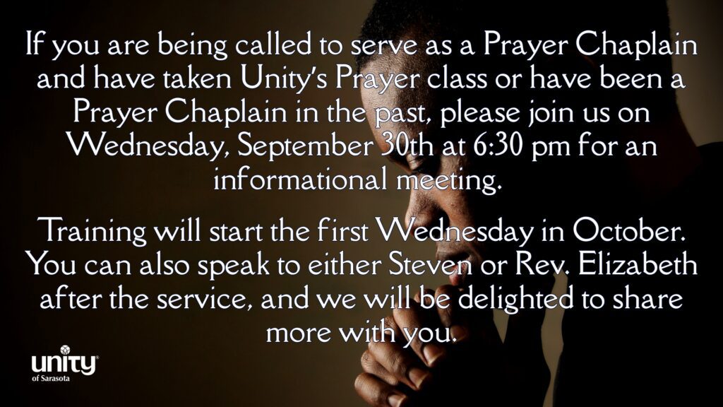 Prayer Chaplain Training Informational Meeting - Wednesday, September 30th at 6:30 pm and Wednesdays in October at 6:30pm